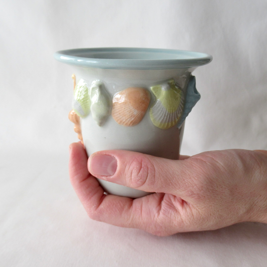 Handmade Colored Porcelain Seashell Bud Vase. Ceramic Pottery.