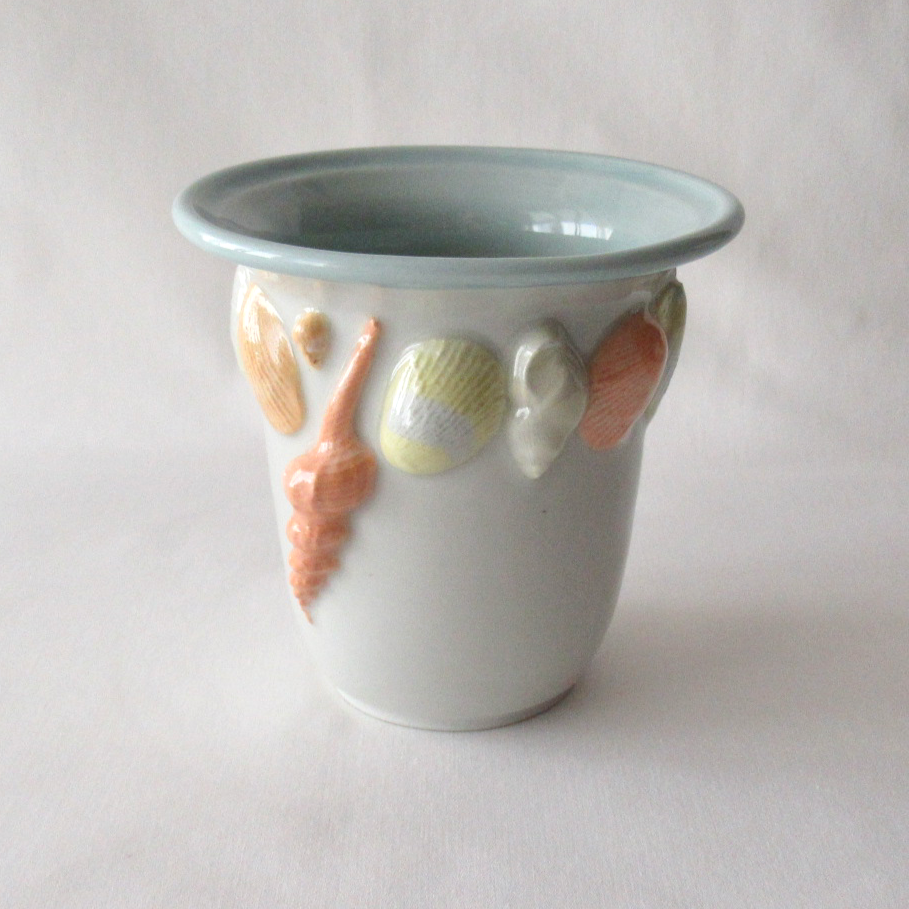 Handmade Colored Porcelain Seashell Bud Vase. Ceramic Pottery.