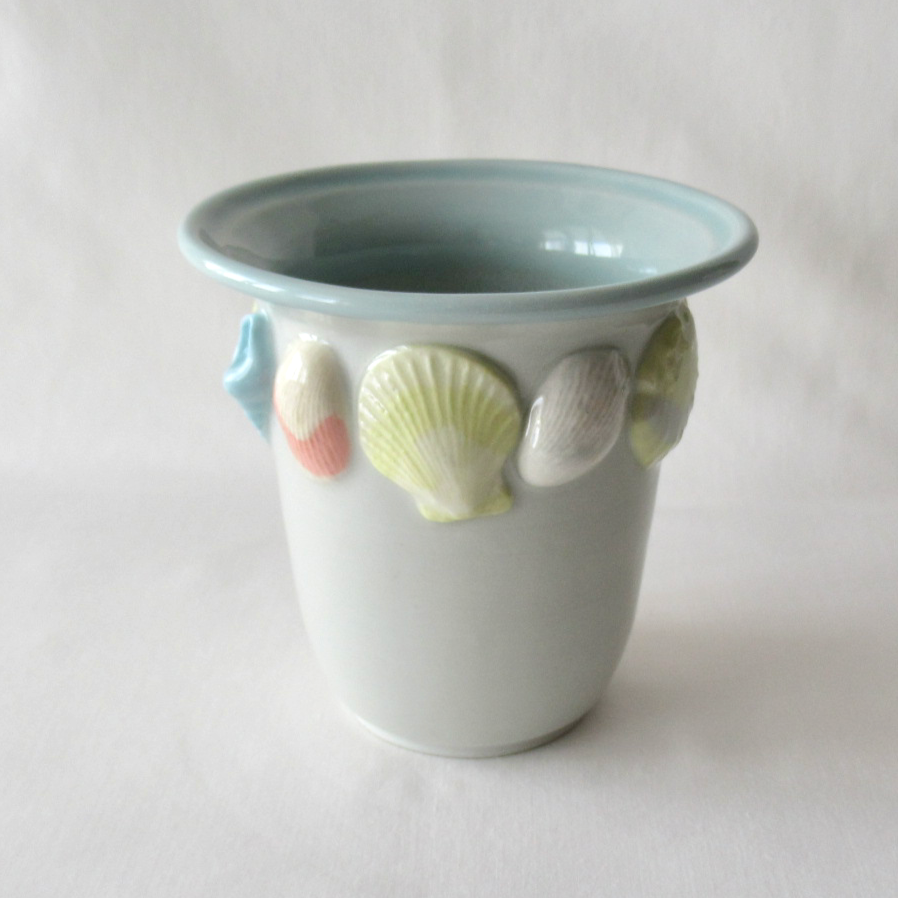 Handmade Colored Porcelain Seashell Bud Vase. Ceramic Pottery.